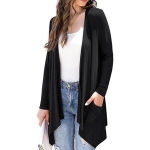Womens Black Cardigan With Pockets Medium Lightweight Sweater Fall Fashion Trend